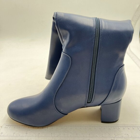 Blue Women Almond Toe Knee High Boot Chunky Heel Zip Up Daily Work Dress Shoes - Picture 2 of 7